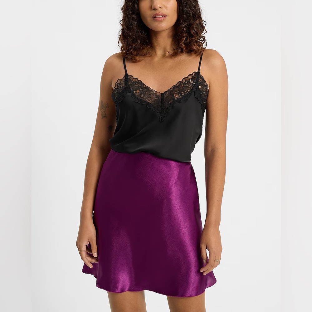 Express High Waisted Satin Mini Slip Skirt